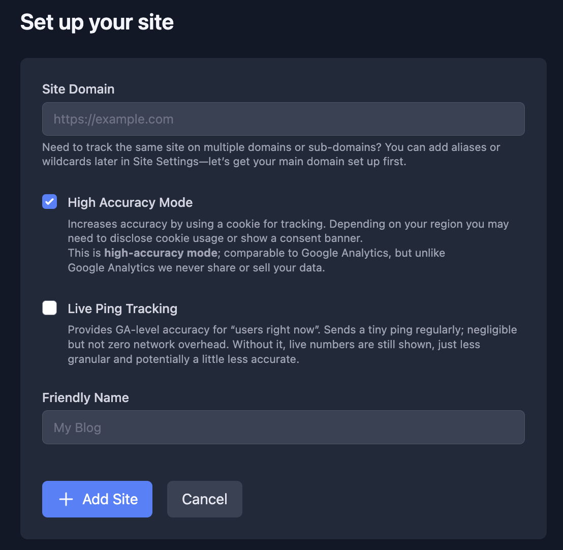 Add site form